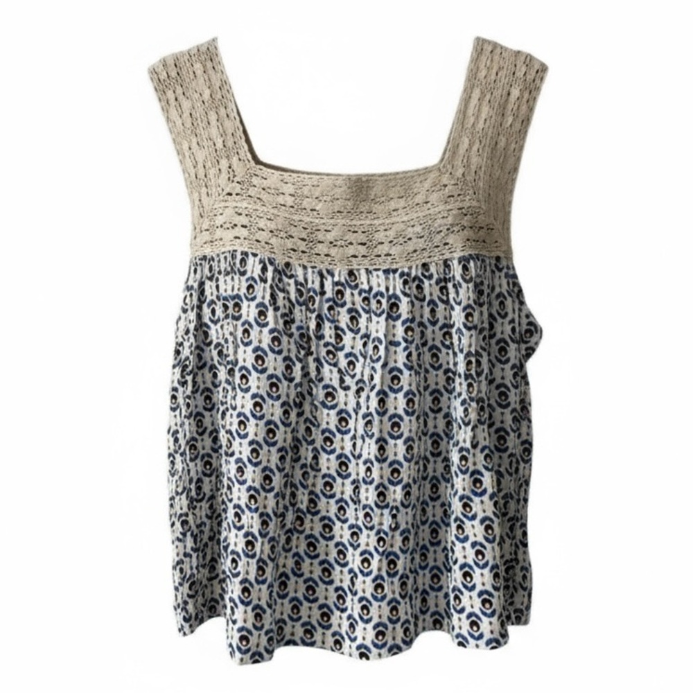 BOG Collective by Band of the Free Peasant Tank Top XS Square Neck Lace Crepe
